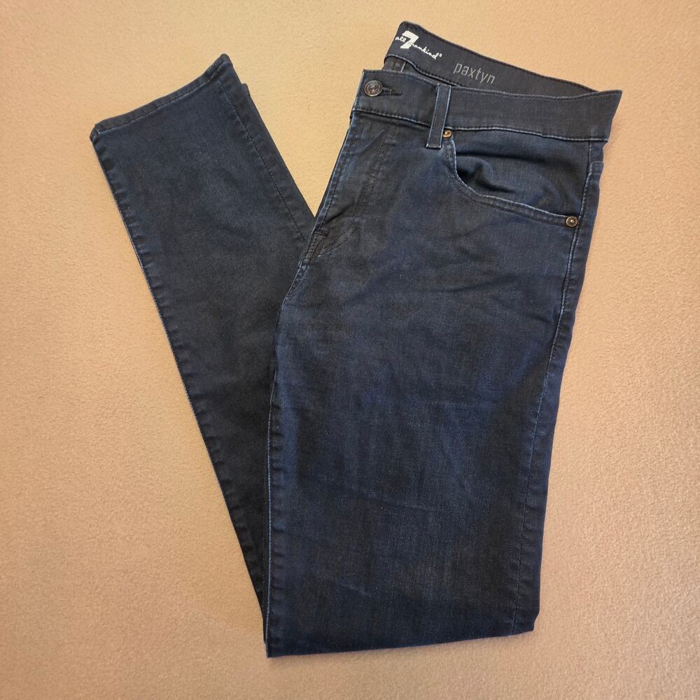 7 For All Mankind Paxtyn Skinny Jeans Luxe Performance Crosshatch Blue Sz 33